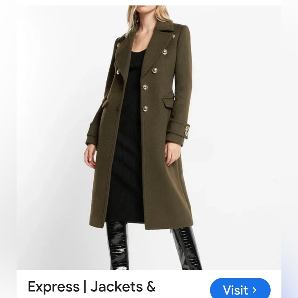 Express black wool blend military Trench winter coat.  NWOT - Picture 5 of 11